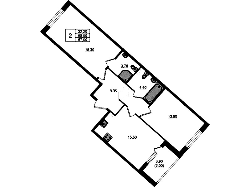 2-комнатная квартира 67 м², 1/4 эт., ЖК «Пулковский дом»